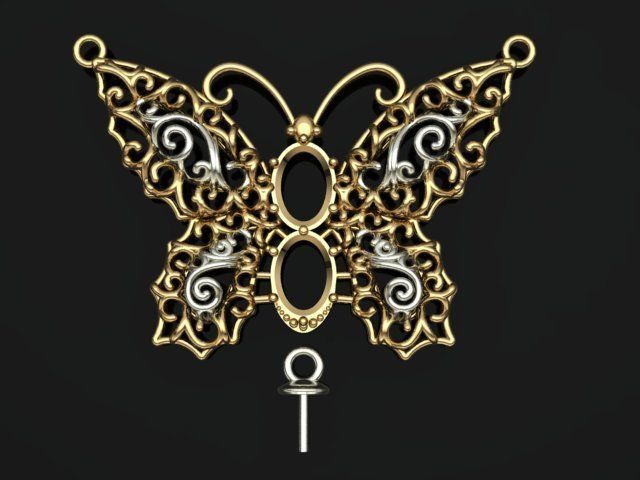 butterfly pendant with stone 3D print model_2