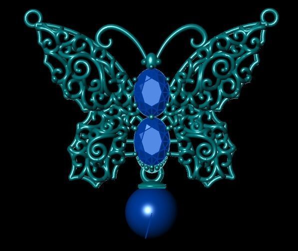 butterfly pendant with stone 3D print model_17