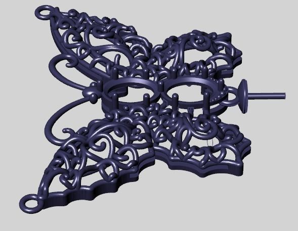 butterfly pendant with stone 3D print model_11