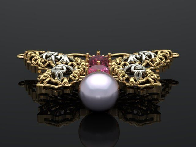 butterfly pendant with stone 3D print model_10