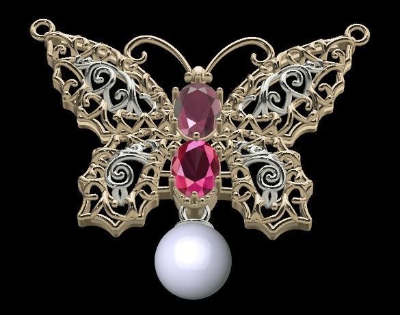 butterfly pendant with stone 3D print model_19