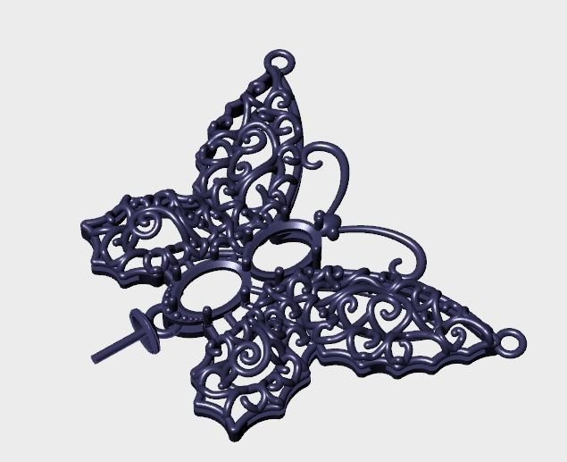 butterfly pendant with stone 3D print model_7