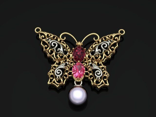 butterfly pendant with stone 3D print model_6