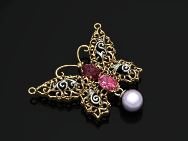 butterfly pendant with stone 3D print model_14