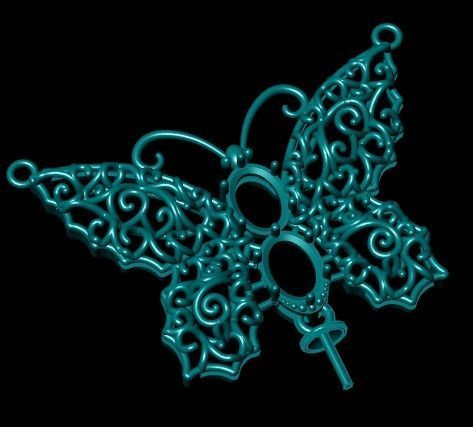 butterfly pendant with stone 3D print model_13