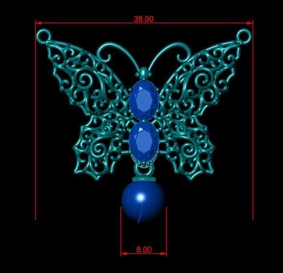 butterfly pendant with stone 3D print model_5
