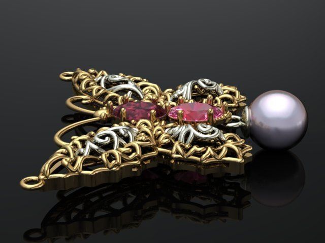 butterfly pendant with stone 3D print model_18