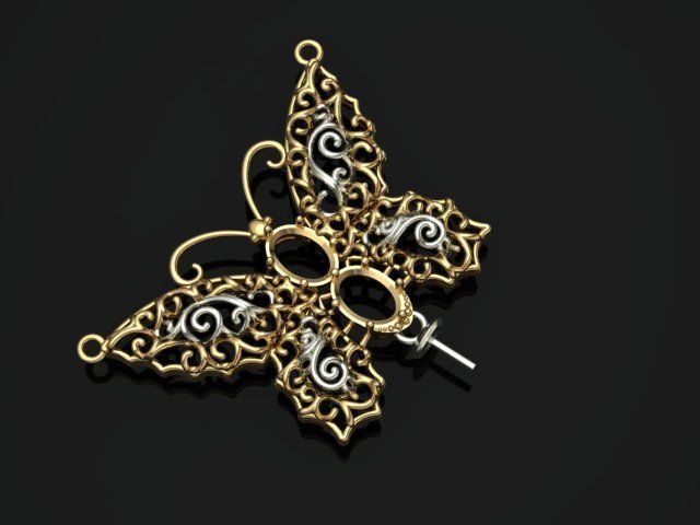 butterfly pendant with stone 3D print model_20