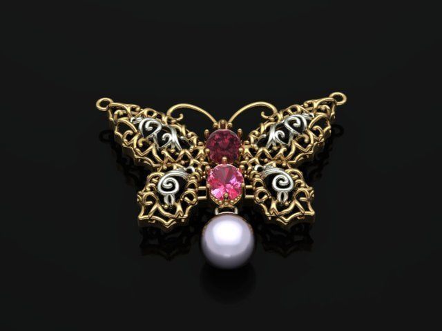 butterfly pendant with stone 3D print model_8