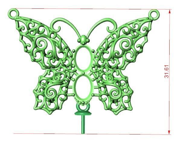 butterfly pendant with stone 3D print model_1