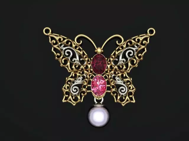 butterfly pendant with stone 3D print model_0