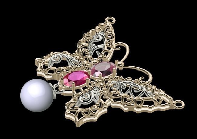 butterfly pendant with stone 3D print model_21