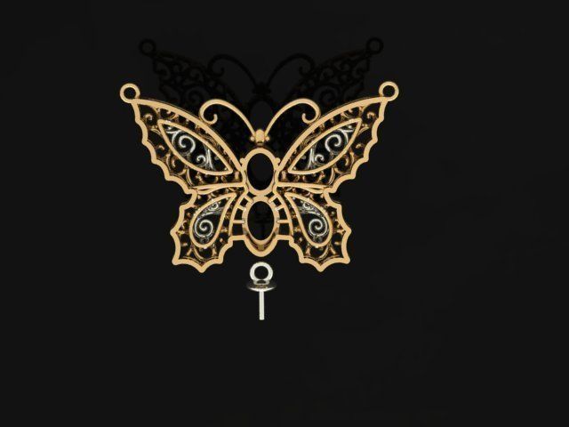 butterfly pendant with stone 3D print model_4