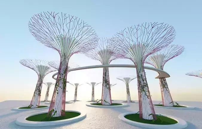 Gardens by the Bay Singapore supertrees Low-poly 3D model