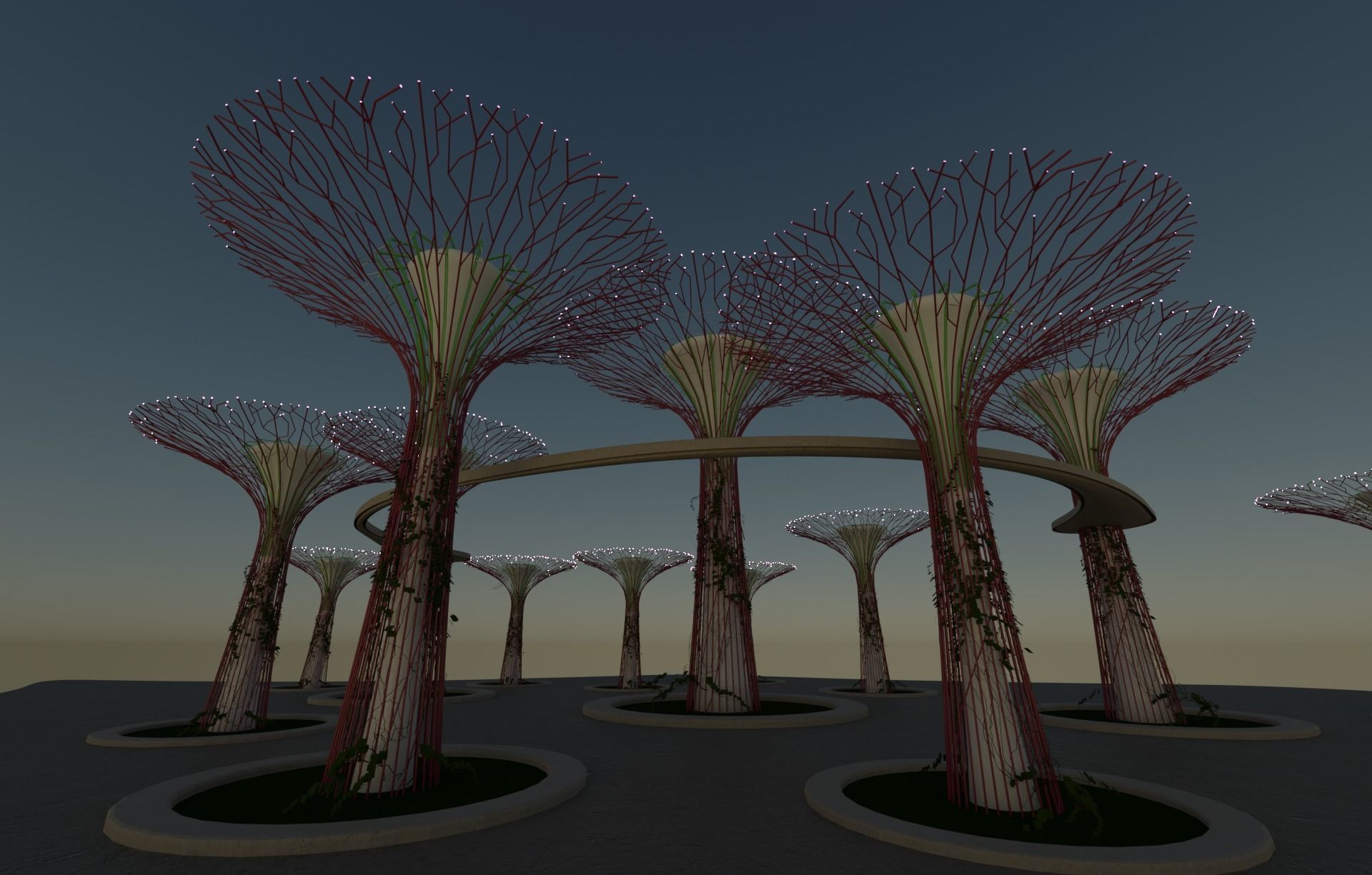 Gardens by the Bay Singapore supertrees Low-poly 3D model_1