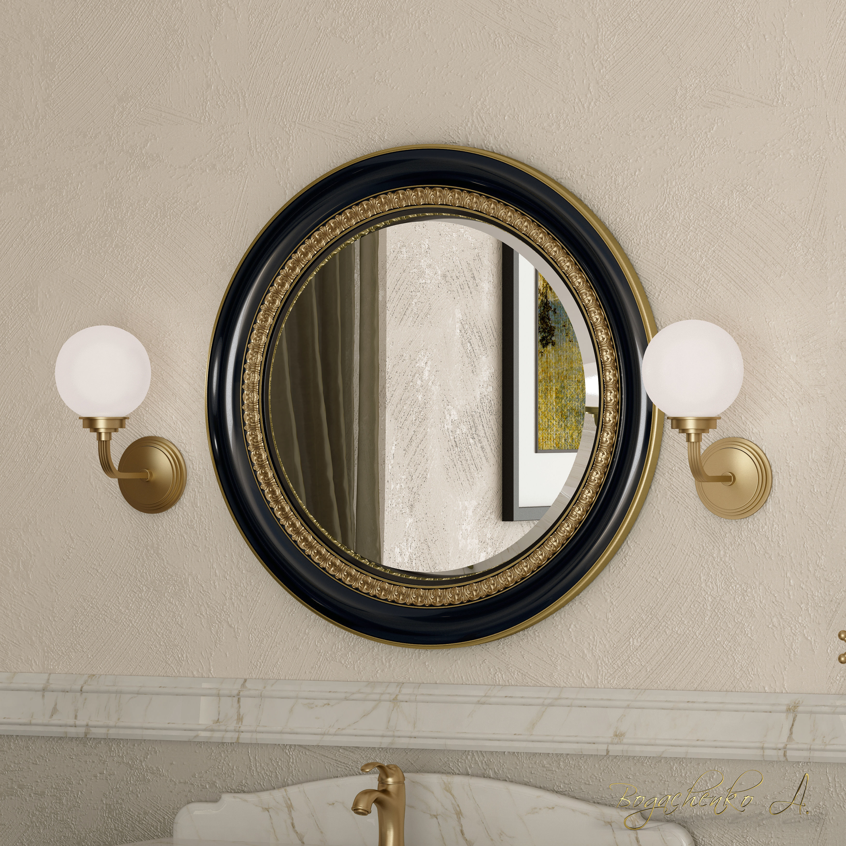 washbasin ornate bathroom vanity with mirror 3D model_2