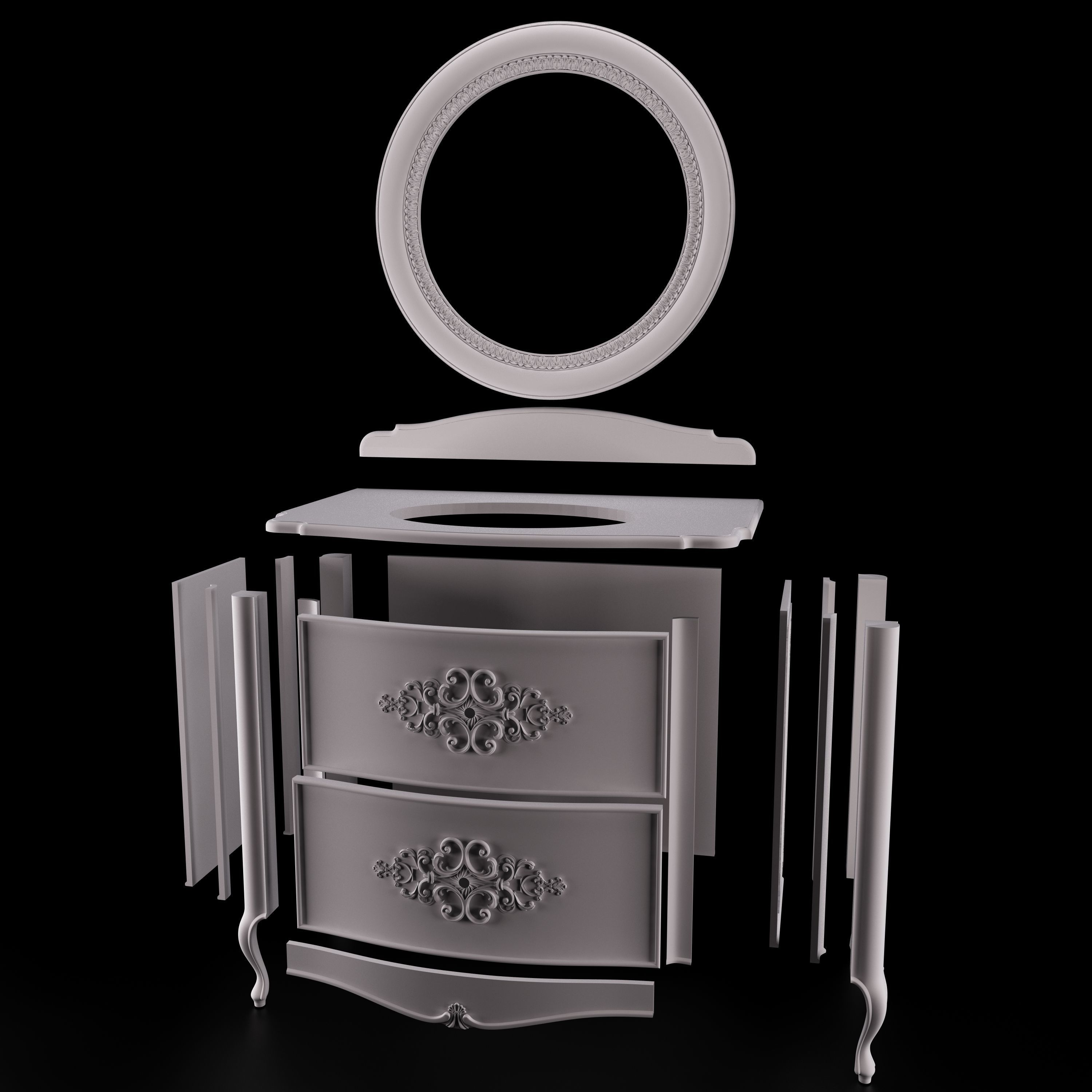 washbasin ornate bathroom vanity with mirror 3D model_4