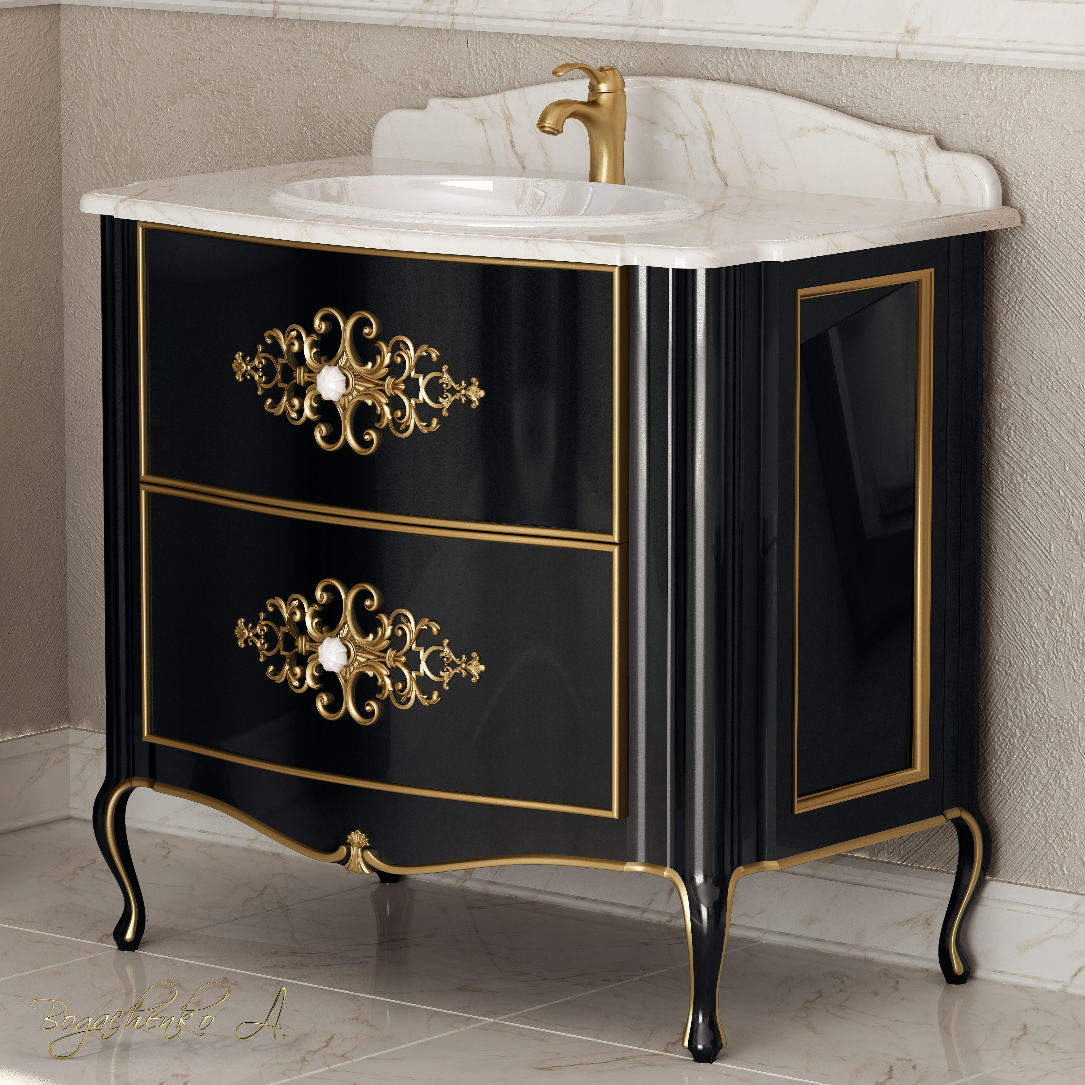 washbasin ornate bathroom vanity with mirror 3D model_1