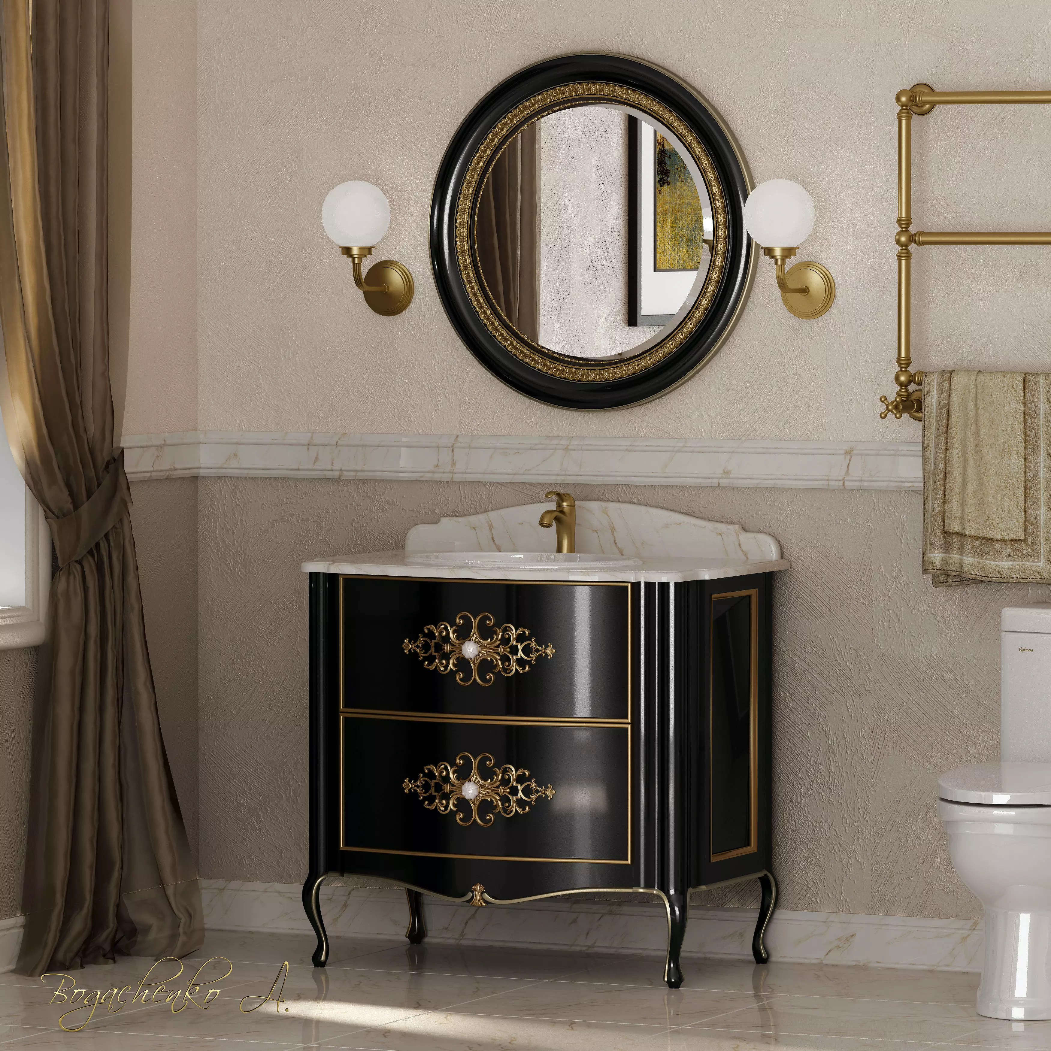 washbasin ornate bathroom vanity with mirror 3D model_0