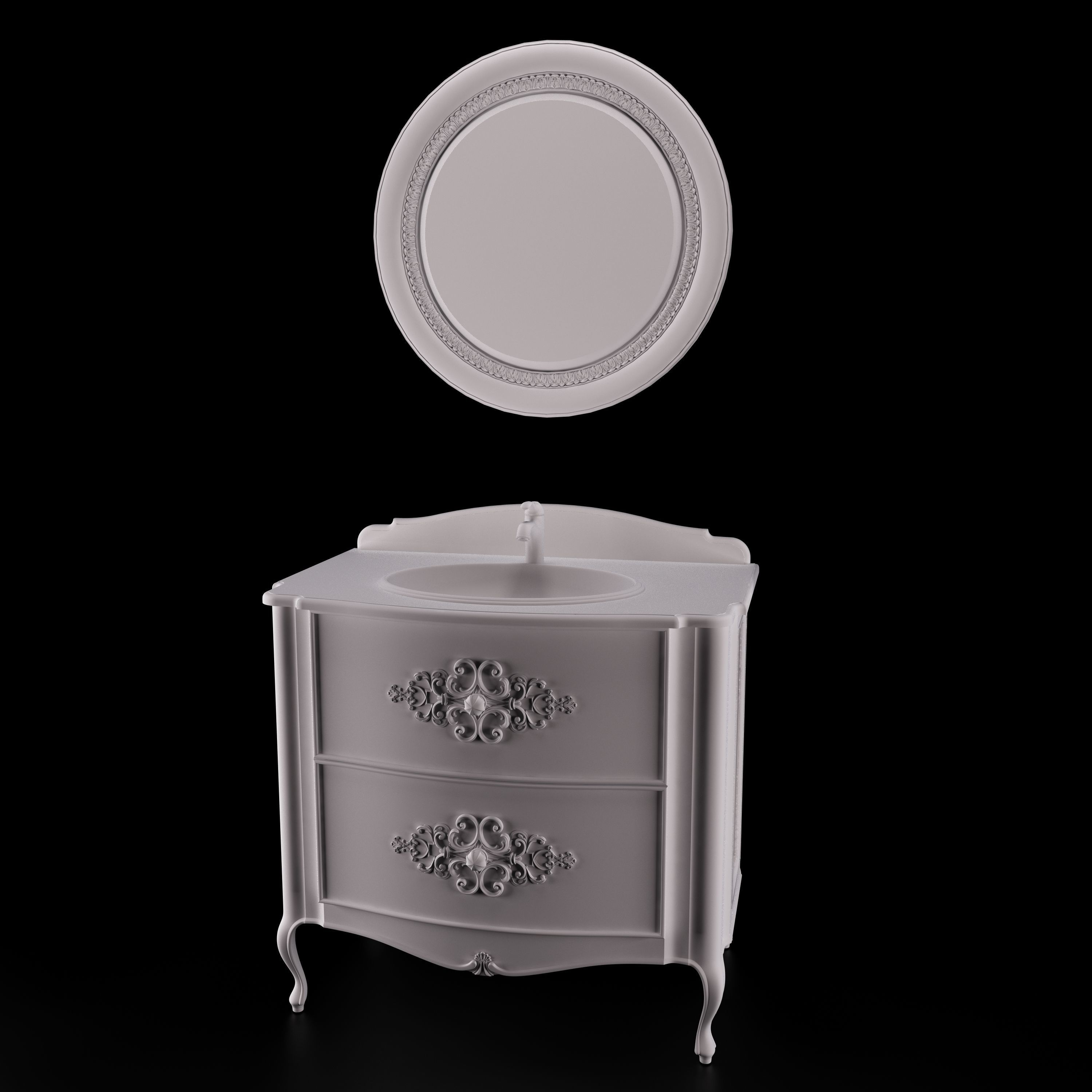 washbasin ornate bathroom vanity with mirror 3D model_3