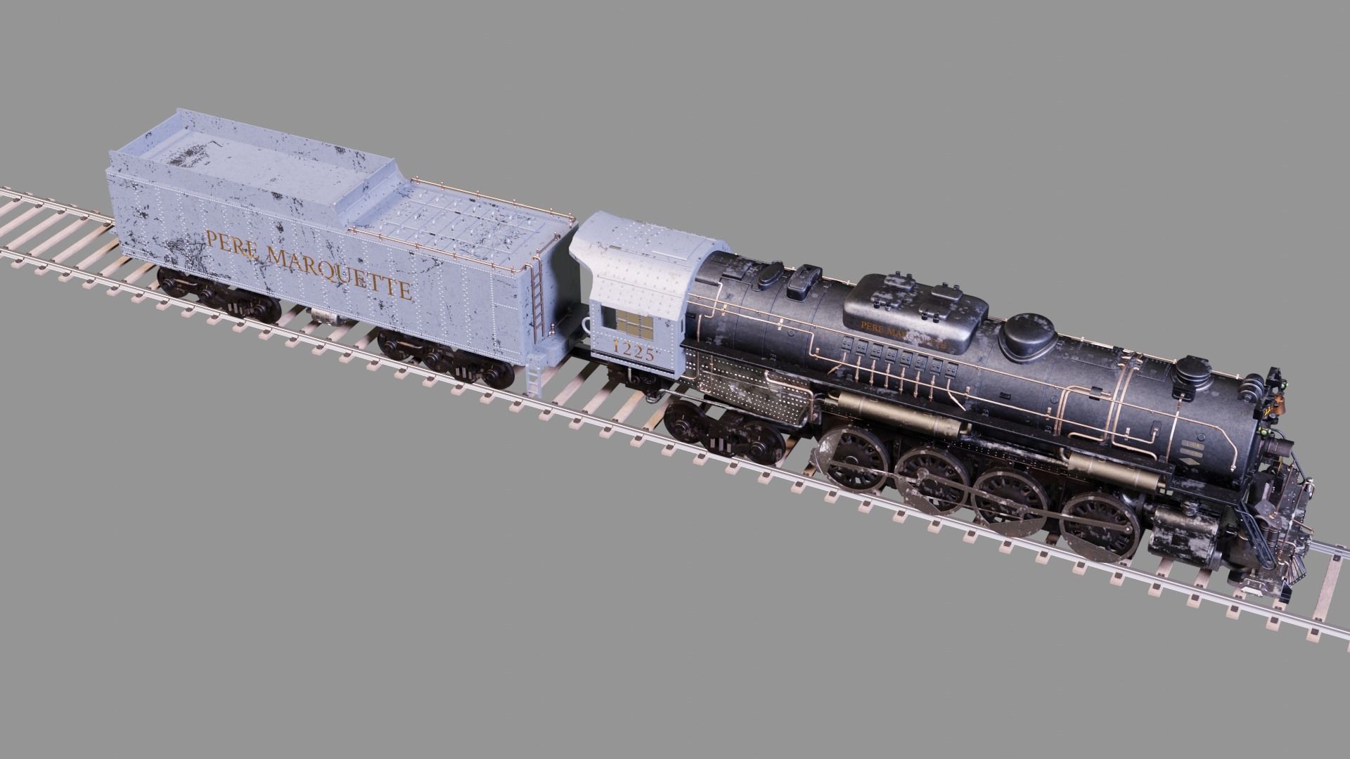 Pere Marquette 1225 locomotive train 3D model_1