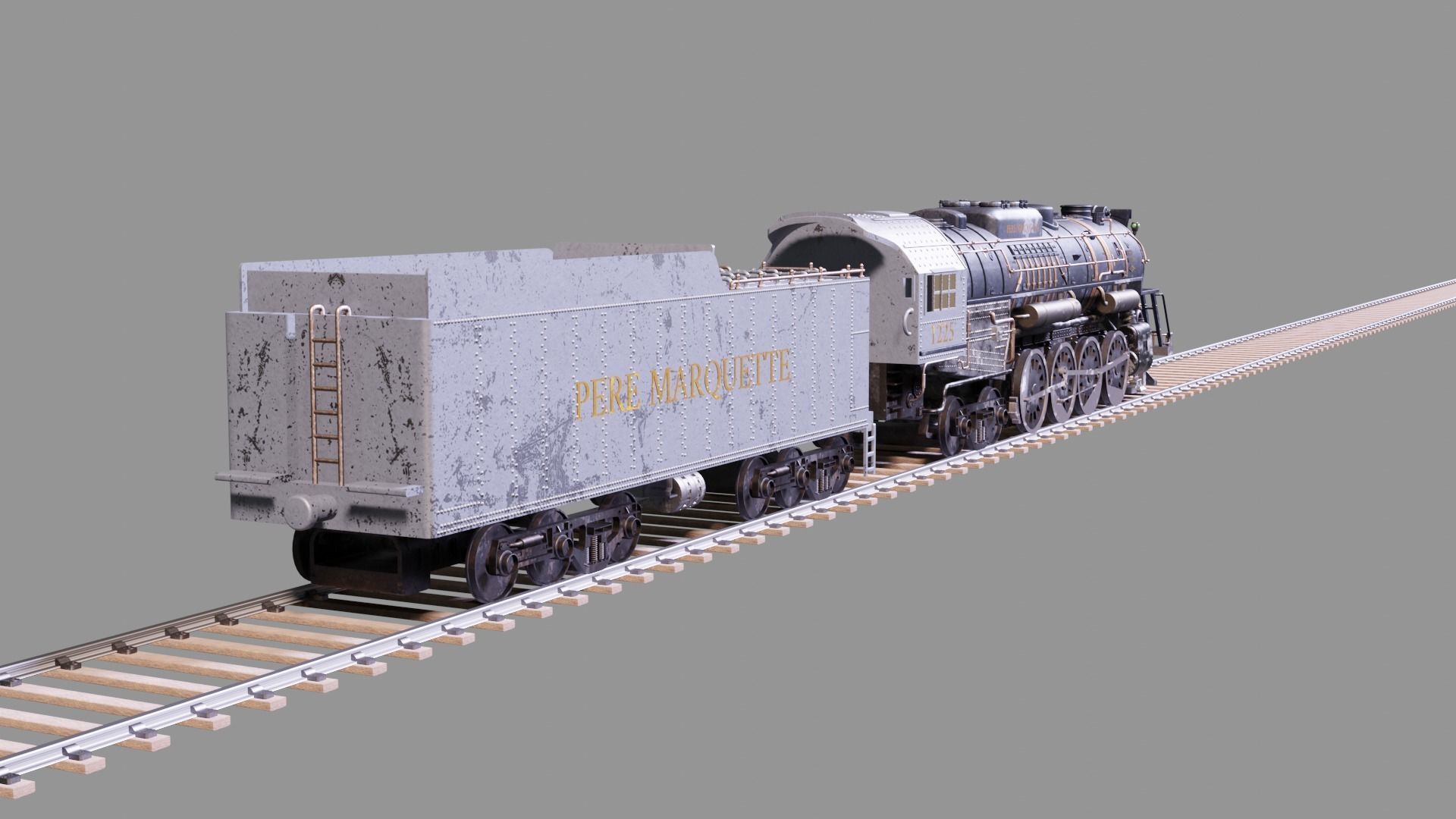 Pere Marquette 1225 locomotive train 3D model_3