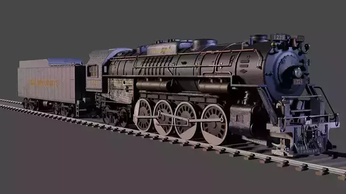 Pere Marquette 1225 locomotive train 3D model Pere Marquette 1225 locomotive train 3D model
