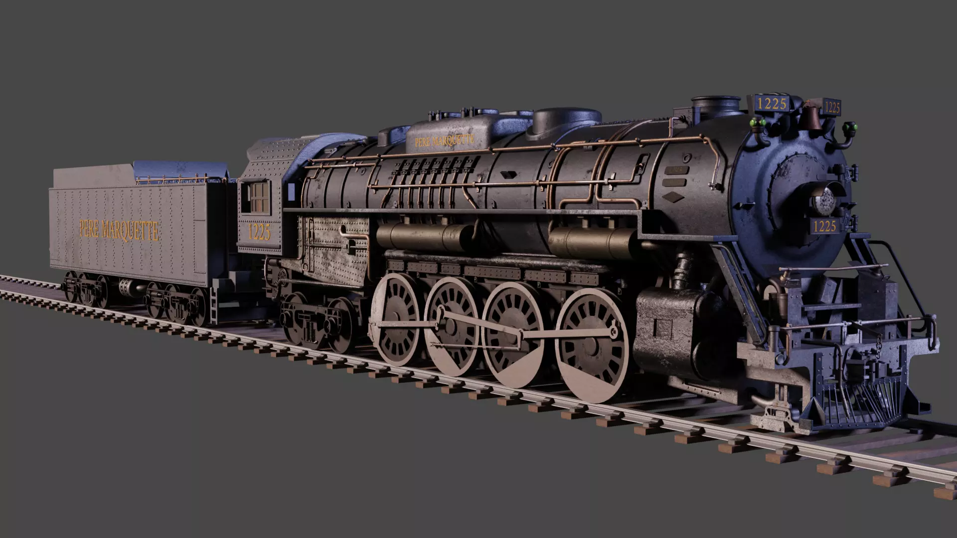 Pere Marquette 1225 locomotive train 3D model_0