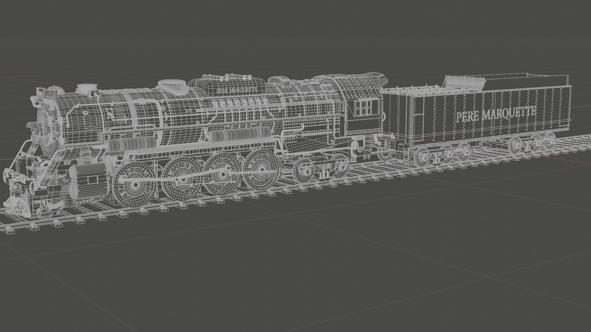 Pere Marquette 1225 locomotive train 3D model_14
