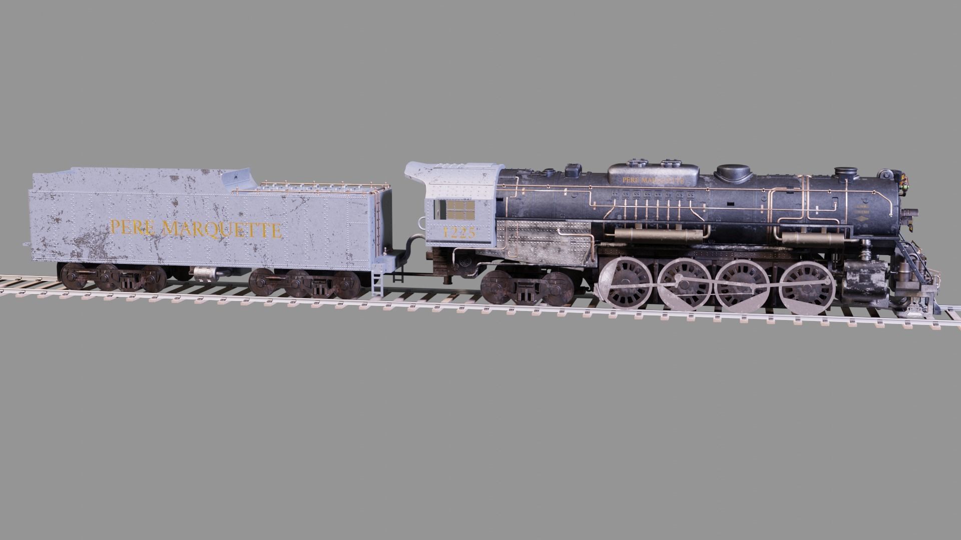 Pere Marquette 1225 locomotive train 3D model_2