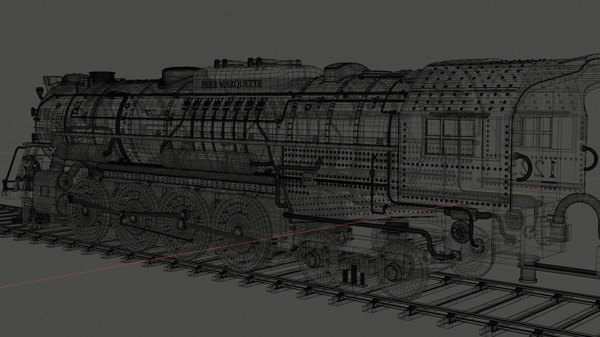 Pere Marquette 1225 locomotive train 3D model_16