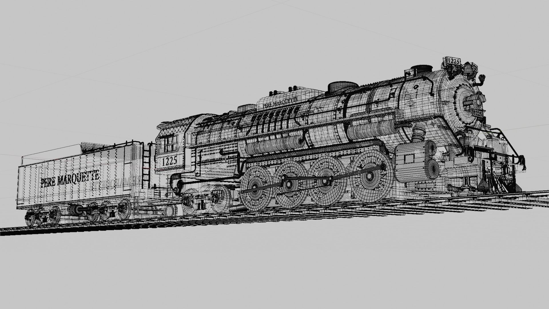 Pere Marquette 1225 locomotive train 3D model_17