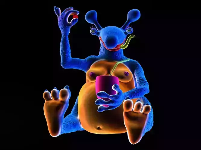 Alien  with glass of cocktail Hi poly