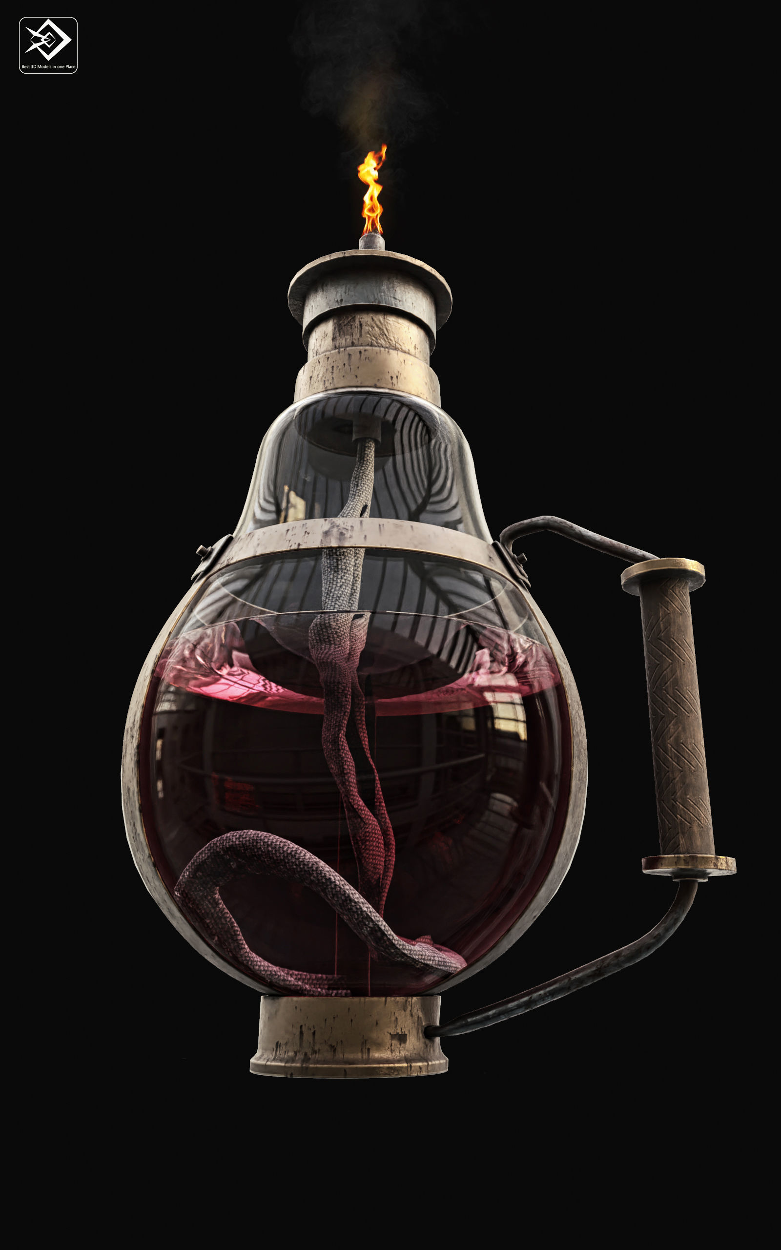 bulb oil lamp Low-poly 3D model_1