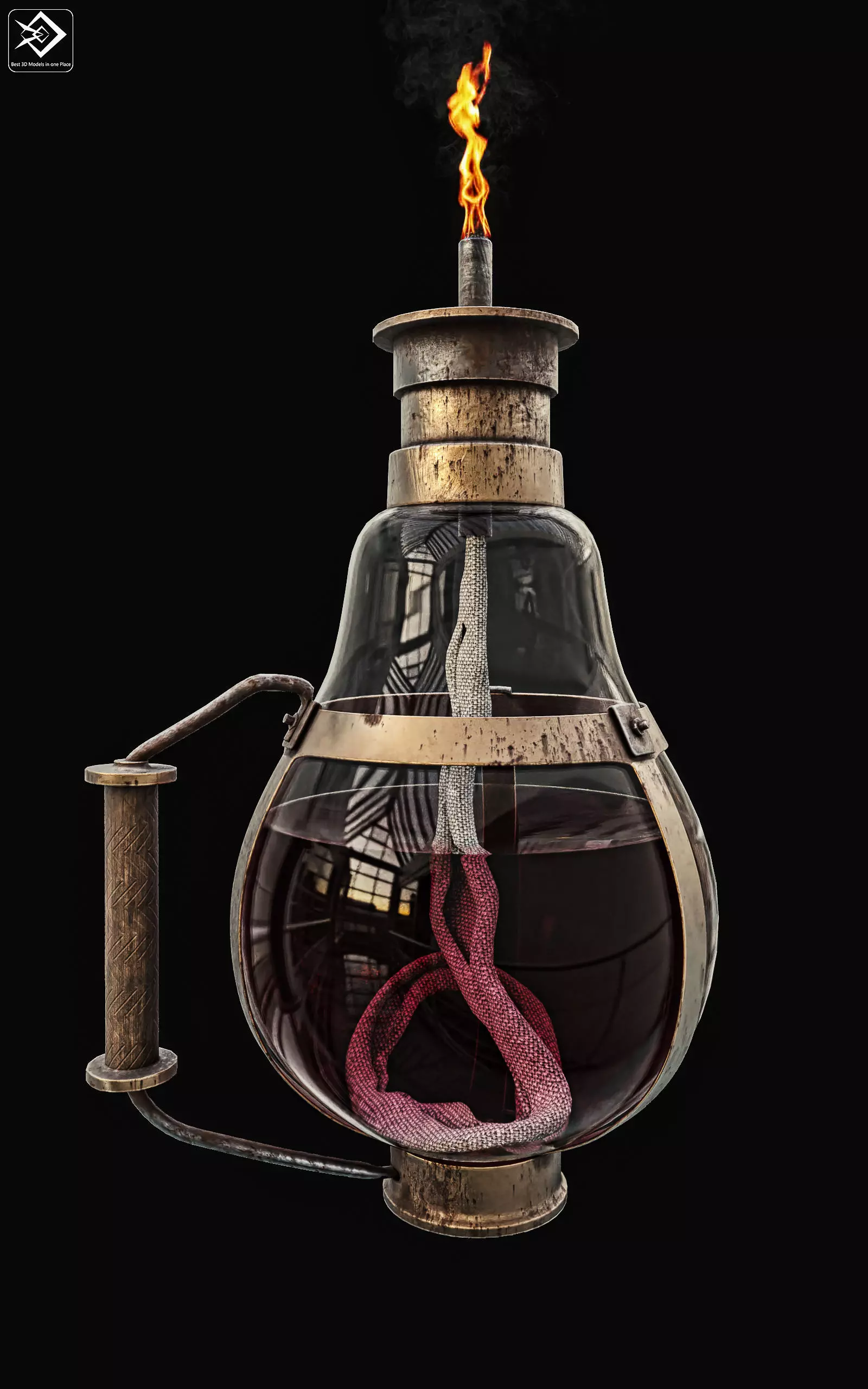 bulb oil lamp Low-poly 3D model_0
