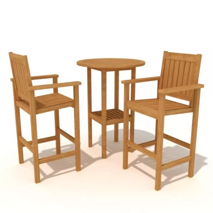 High Wooden Bar Stools And High Top Table 3D model_0