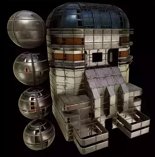 sci fi walls - modular kit Low-poly 3D model