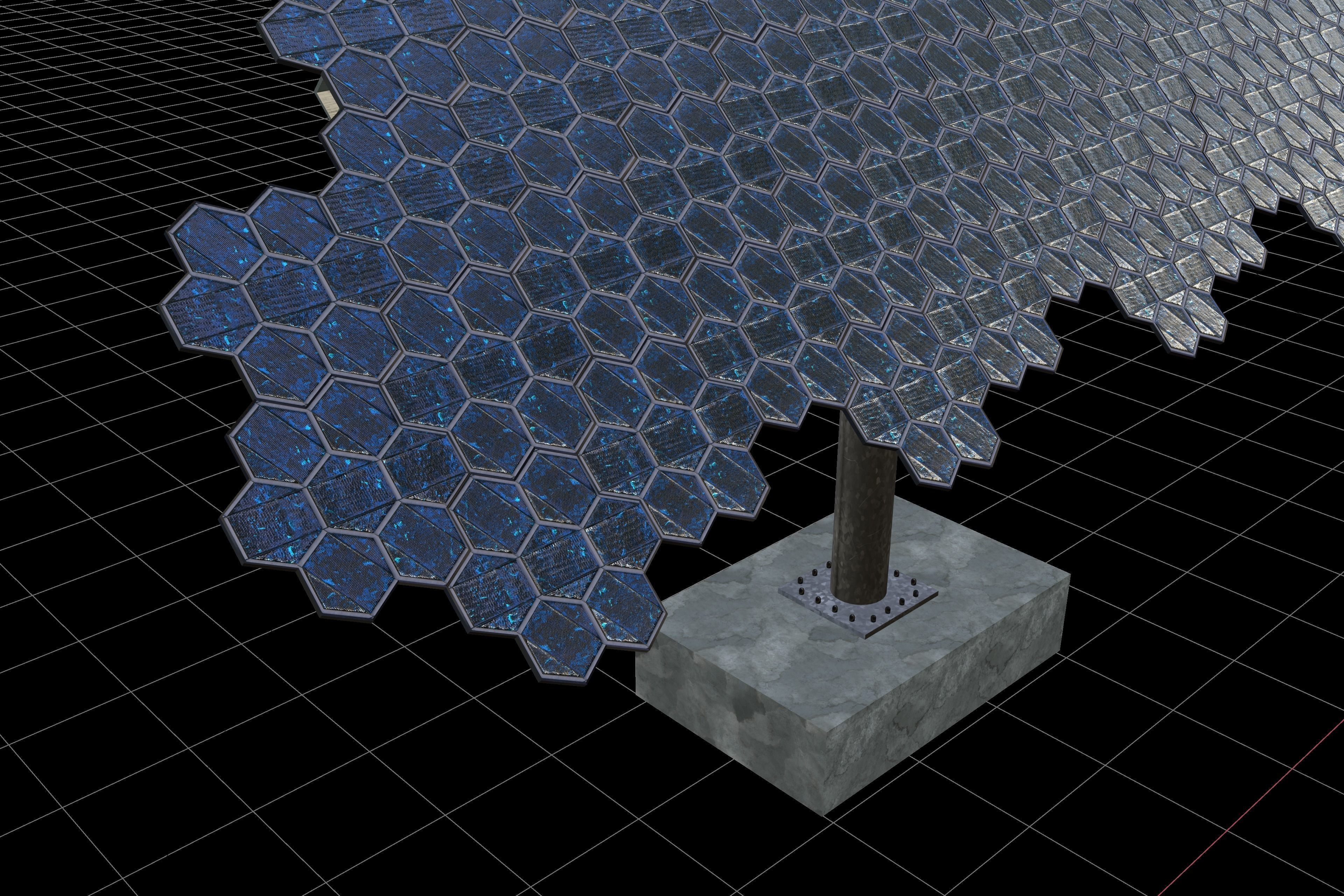 Hexagonal sun following pv solar panel array Low-poly 3D model_8