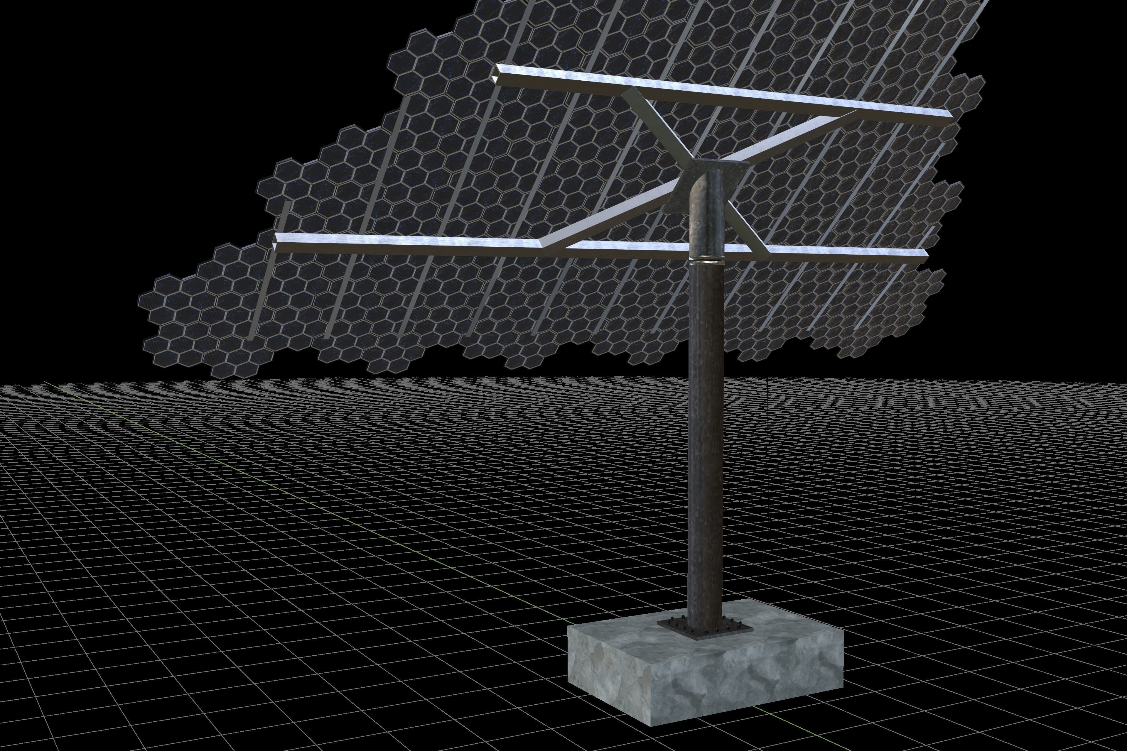 Hexagonal sun following pv solar panel array Low-poly 3D model_12
