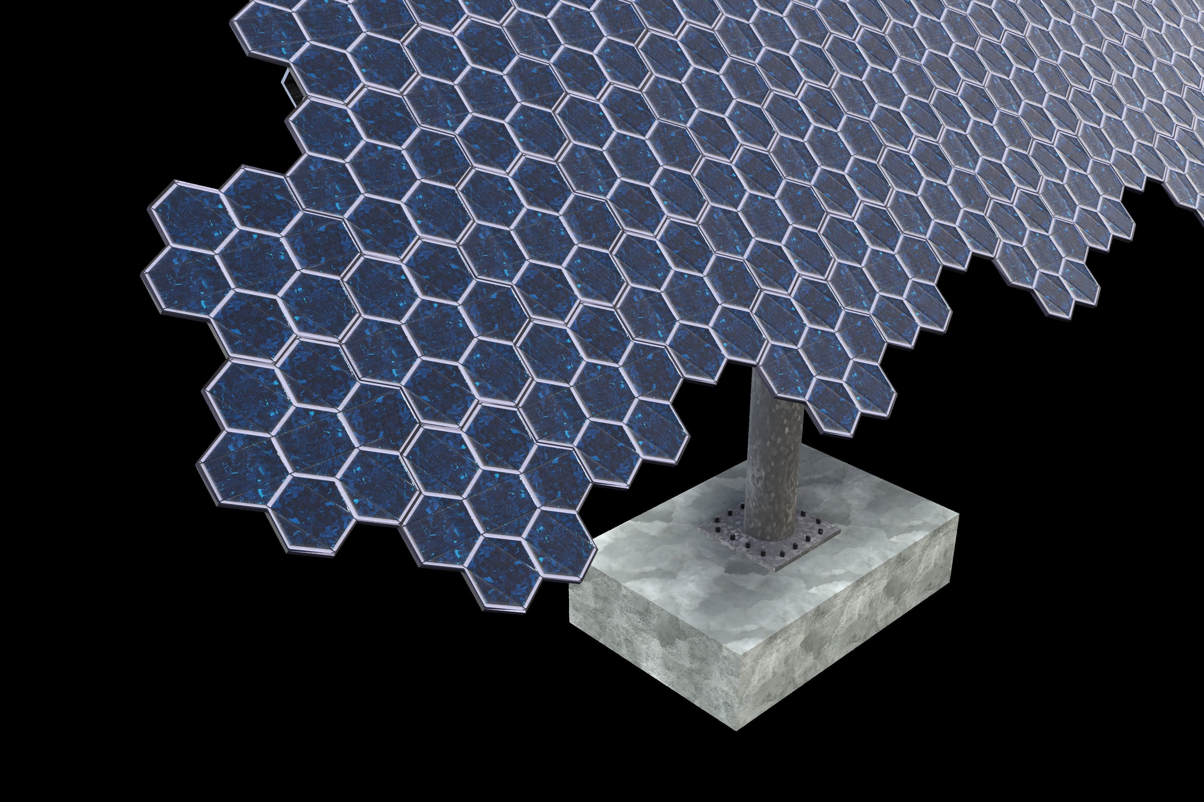 Hexagonal sun following pv solar panel array Low-poly 3D model_7