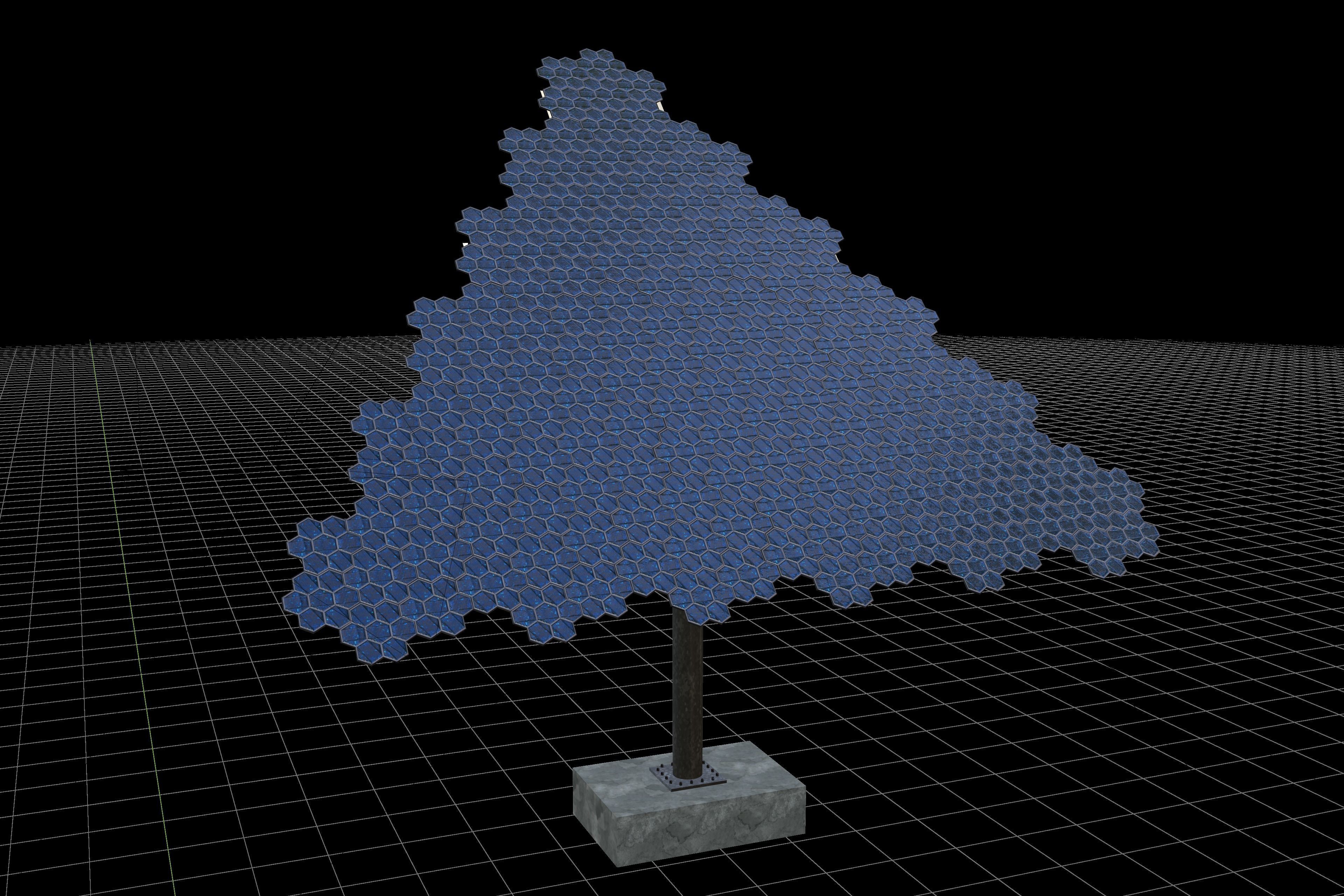 Hexagonal sun following pv solar panel array Low-poly 3D model_4
