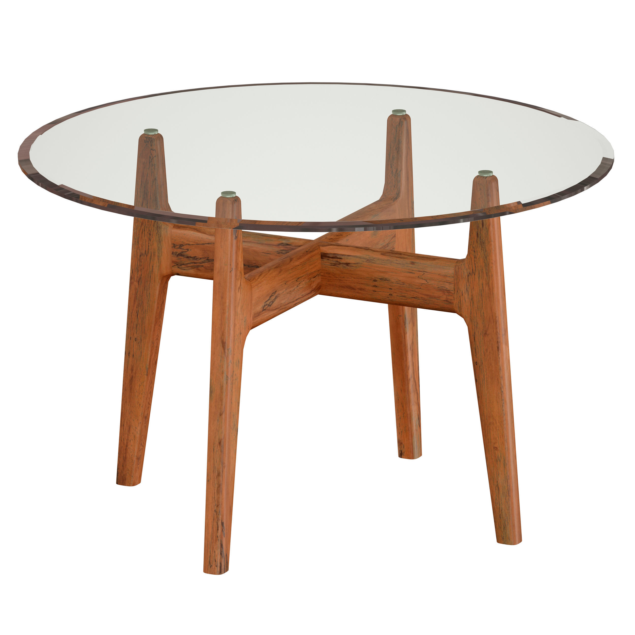 Tate 48 Round Dining Table with Glass Top and Walnut Base 3D model_4