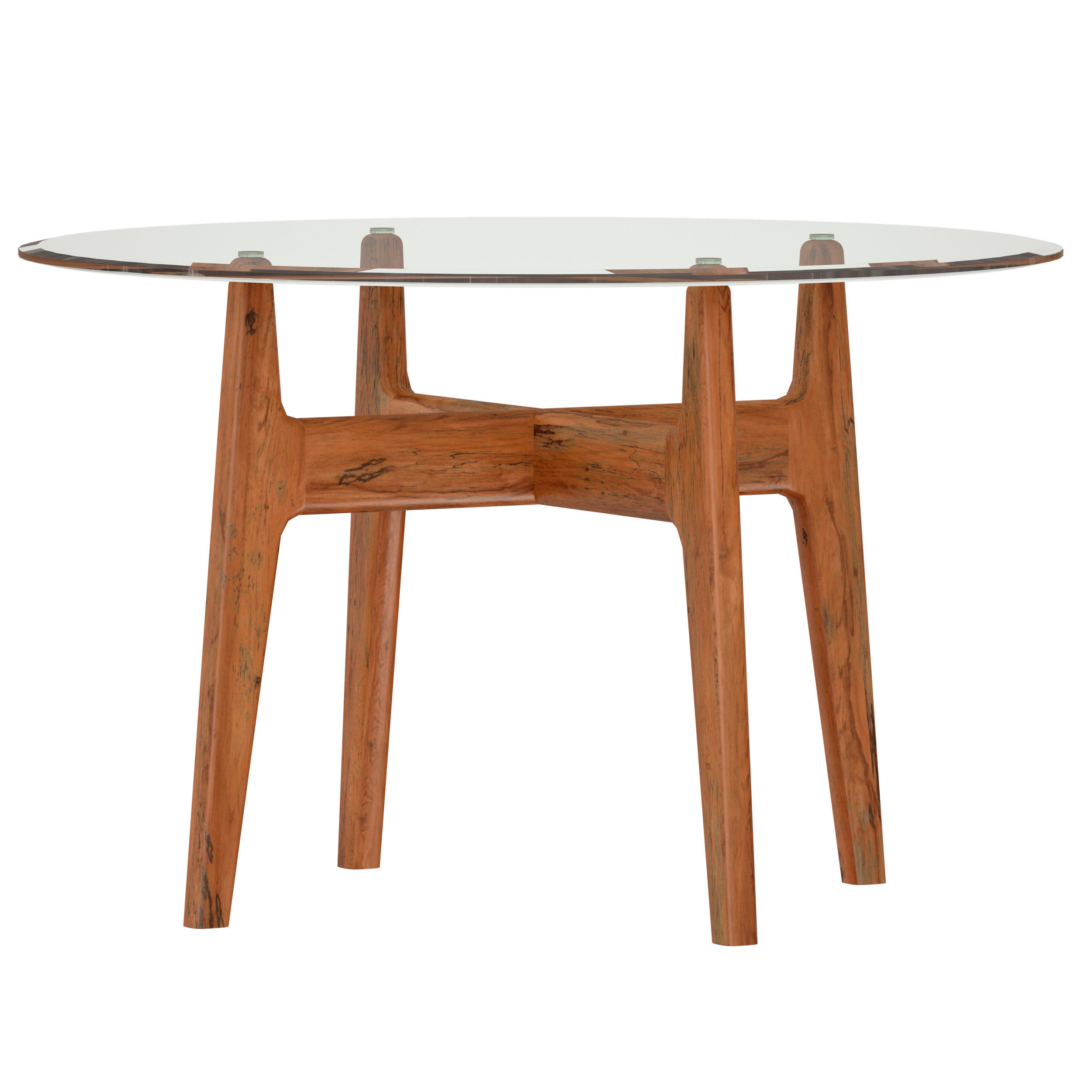 Tate 48 Round Dining Table with Glass Top and Walnut Base 3D model_1
