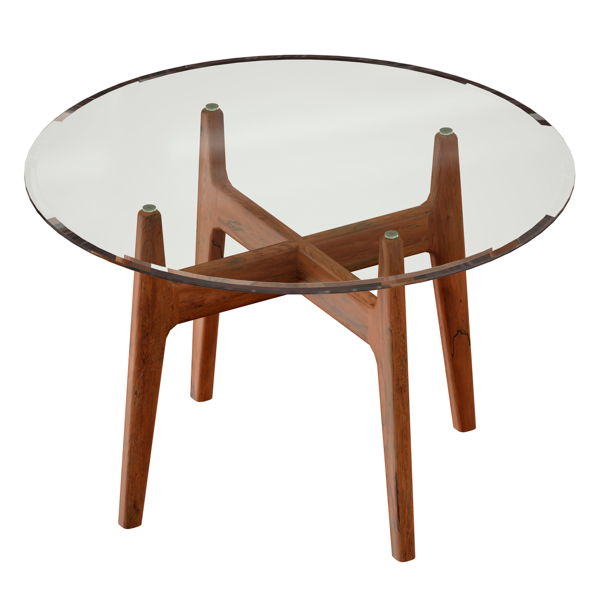 Tate 48 Round Dining Table with Glass Top and Walnut Base 3D model_8