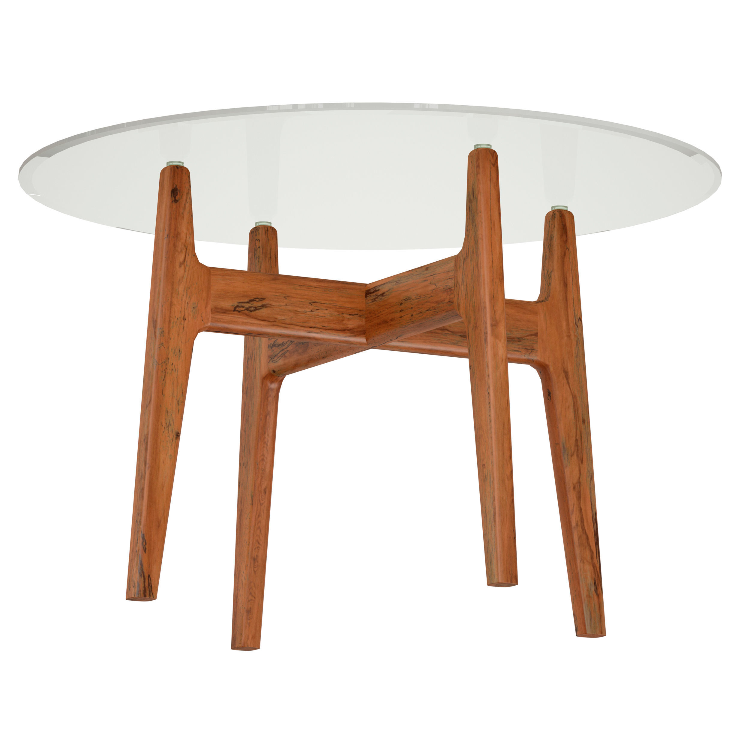 Tate 48 Round Dining Table with Glass Top and Walnut Base 3D model_2