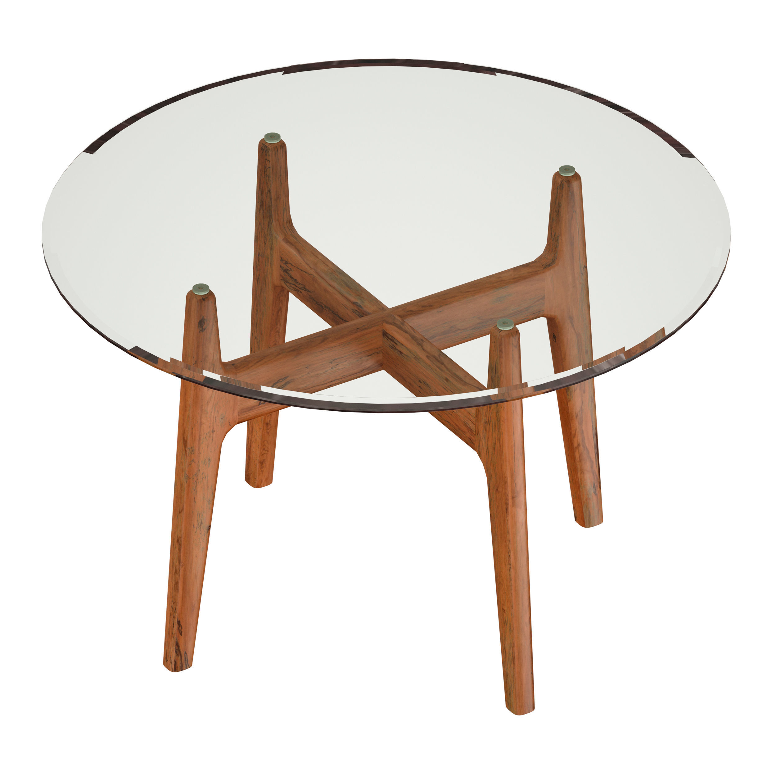 Tate 48 Round Dining Table with Glass Top and Walnut Base 3D model_3