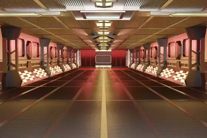 A futuristic tunnel interior pathway in the space station