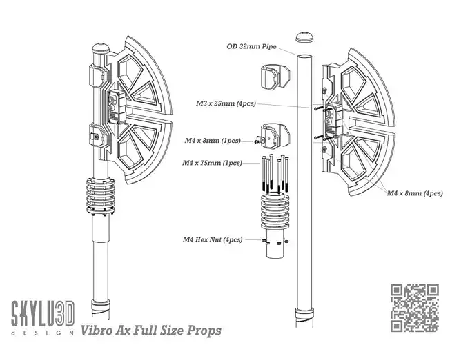 Mandalorian Vibro-Ax Full Size 3D Print STL  3D print model
