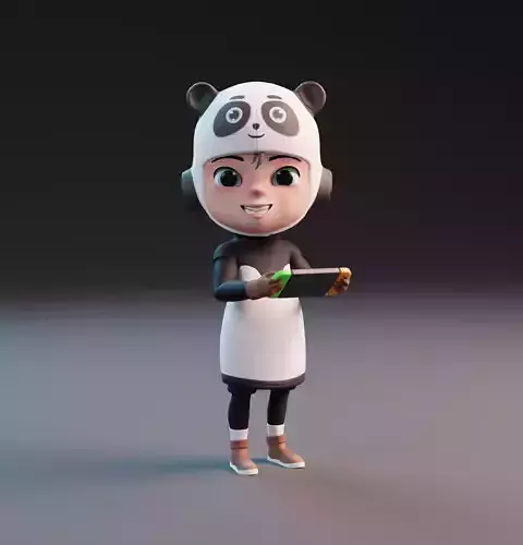 Kid Cute Cartoon girl child panda Character 3D model