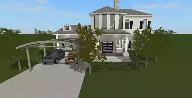 Valley house with car parked